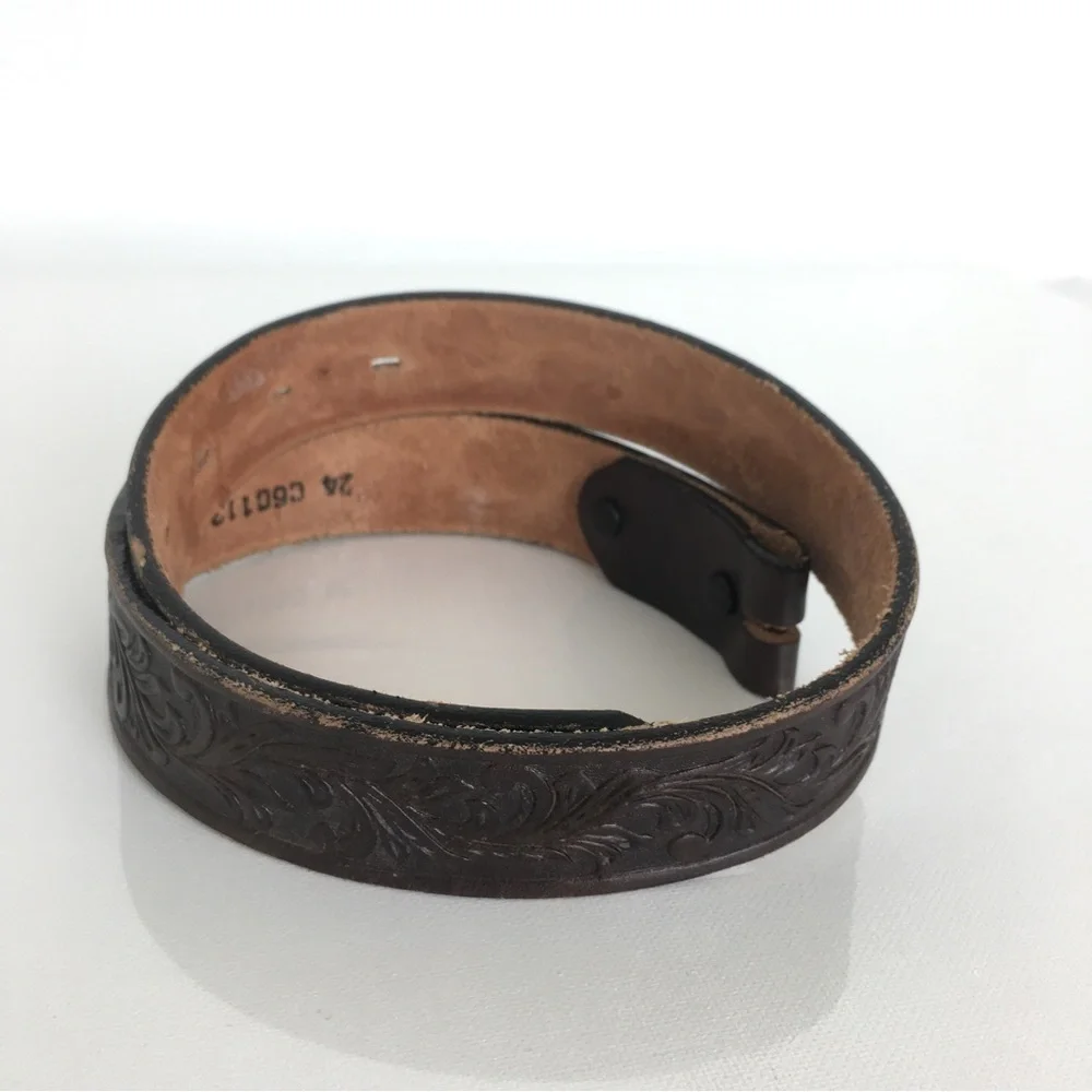 Tony Lama Western Tooled Top Grain Leather Belt Brown Unisex Size 24 Cowboy Belt